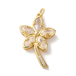 Прозрачный Стойка металлическая латунная микропрофилированная кубическая циркония подвески, со стеклом, долговечный, без свинца и без кадмия, лист, золотые, прозрачные, 31x19.5x2 мм, отверстие : 3 мм