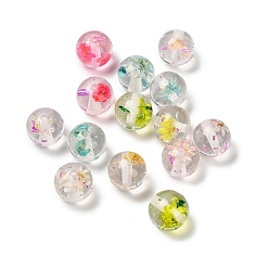 (52) Непрозрачная лаванда Прозрачный бисер cmолой, круглая с сухоцветом и блестящей пудрой, разноцветные, 16~16.5 мм, отверстие : 2 мм