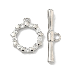 Платина Застежки-тоглы с микропаве из прозрачных кубических цирконий в форме звезд из латуни, без кадмия и без свинца, долговечный, платина, 5.5~14.5x12.5~21.5x2.5 мм, отверстие : 1~2 мм