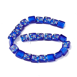 Blue Handmade Lampwork Beads Strands, with Enamel, Square with Snowman Pattern, Blue, 14x14.5~15.5x6mm, Hole: 1.6mm, about 25pcs/strand, 14.25 inch(36.2cm)