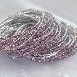 Розовый Теннисные браслеты из латуни со стразами, эластичные браслеты для женщин, квадратный, светло-розовый, внутренний диаметр: 2-1/8 дюйм (5.25 см)