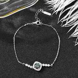 Платинированный 925 женские браслеты со звеньями из стерлингового серебра, ромб, с муассанитовым стразом, Реальная платина, 6-7/8 дюйм (17.6 см)