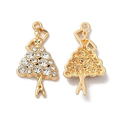 Clear Rack Plating Alloy Pandants, with Glass, Nickel Free, Dancing Girl Charms, Golden, Clear, 31x16x4mm, Hole: 1.6mm