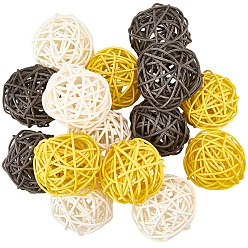 Mixed Color 15Pcs 3 Colors Wicker Rattan Balls, Decorative Orbs Vase Fillers, for Craft, Party, Wedding Decoration, Mixed Color, 49~50mm, 5pcs/color