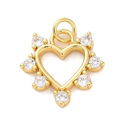 Настоящее золото 16K Латунные микро проложить кубического циркония подвески, без кадмия и без свинца, сердце прелести, с целью перехода в кольце, реальный 16 k позолоченный, 20.5x17x2.5 мм, отверстие : 3 мм