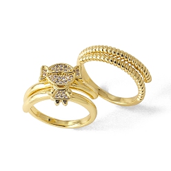 Human Двойные кольца из латуни с микро-паве и прозрачным фианитом для женщин, девушка, 11 мм, внутренний диаметр: 17 мм, 2 шт / комплект