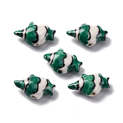 Морско-зеленый Фарфоровые бусины ручной работы, рыба, цвета морской волны, 21~21.5x12.5~13x7.5~8 мм, отверстие : 1.8 мм