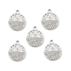Платина Сплава кристалла горный хрусталь подвески, плоские круглые подвески с полыми бабочками, платина, 20.5x17x2.6 мм, отверстие : 1.8 мм