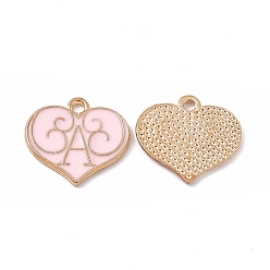 (52) Непрозрачная лаванда Подвески из эмали и сплава, сердце с буквой а оберег, золотые, разноцветные, 17x18x1 мм, отверстие : 1.8 мм