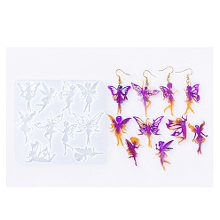 Белый Формы для подвесок своими руками, силиконовые формы для литья, для уф-смолы, изготовление изделий из эпоксидной смолы, фея, белые, 112x104x4 мм, отверстие : 1.5 мм