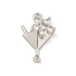 Платина Мартини чары, подвески для бокалов для вина, стойка, покрытие, латунь, микропаве, прозрачные кубические циркониевые подвески, долговечный, без кадмия и без свинца, платина, 15x10x4.5 мм, отверстие : 1.2 мм