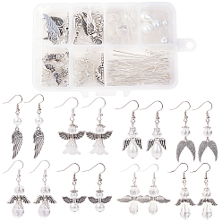 Mixed Color DIY Earring Making, with Wing Alloy Beads, Glass Beads, Multi-Petal Filigree Iron Bead Caps and Brass Earring Hooks, Mixed Color, 11x7x3cm