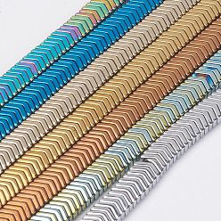 Mixed Color Electroplate Non-Magnetic Synthetic Hematite Strands, V Shape, Grade A, Mixed Color, 3x6x2mm, Hole: 0.5mm, about 284pcs/strand, 15.74 inch