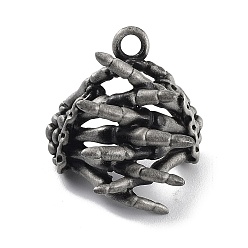 Antique Silver Tibetan Style Alloy Pendant, Frosted, Skeleton Hand, Antique Silver, 29x25x8mm, Hole: 3.2mm