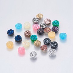 Mixed Color Imitation Druzy Gemstone Resin Cabochons, Flat Round, Mixed Color, 8x3~4mm