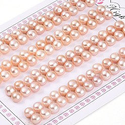 Персиковый Слойка Сорт 3бусины из натурального культивированного пресноводного жемчуга, половине просверлил, полукруглые бусины, розовые, 6~6.5x4.5~5 мм, отверстие : 0.9~1 мм