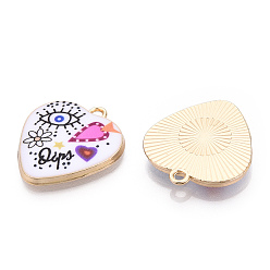 Colorful Printed Alloy Pendants, Light Gold Tone, Heart with Evil Eye Charms, Colorful, 25.5x23x3mm, Hole: 2mm