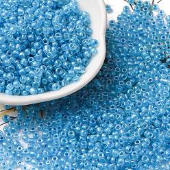 Dodger Blue Glass Seed Beads, Transparent Inside Colours Luster, Round Hole, Round, Dodger Blue, 3x2mm, Hole: 1mm, about 14850pcs/set