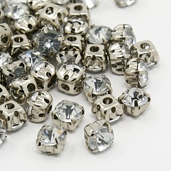 Белый Шить на горный хрусталь, многожильных ссылки, акриловые горный хрусталь, с настройками латуни, аксессуары для одежды, белые, 6x6x5 мм, отверстие : 1~1.5 мм