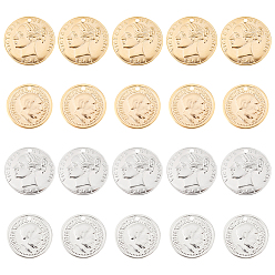 Золотой & Серебряный 32шт 4 стиль латунные подвески, долговечный, подвески для монет, плоско-круглые, золотой и серебряный, 12.5~14x0.7~1 мм, отверстие : 1 мм, 8 шт / стиль