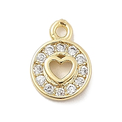 Плоский Круглый Латунные микропаве прозрачные кубические циркониевые подвески, реальный 14 k позолоченный, плоско-круглые, 9x6.5x1.5 мм, отверстие : 1 мм