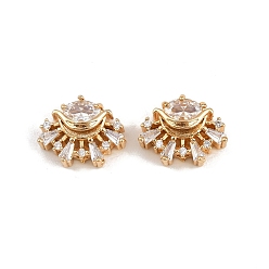 Настоящее золото 18K Латунные микро проложить кубического циркония бусы, цветок, реальный 18 k позолоченный, 11.5x14.5x6 мм, отверстие : 1.5 мм