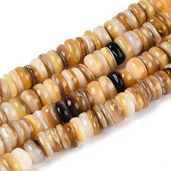 Перу Нити бусин из натуральных пресноводных желтых ракушек, плоско-круглые, Перу, 5.5~6x1~3.5 мм, отверстие : 0.5 мм, около 164~172 шт / нитка, 15.16~15.55'' (38.5~39.5 см)