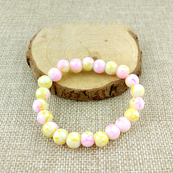 Желтый Стеклянная имитация натурального агата круглые бусины браслеты из эластичного бисера, желтые, 2-3/8 дюйм (6 см)