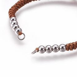 Saddle Brown Nylon Cord Braided Bead Bracelets Making, with Brass Beads, Long-Lasting Plated, Real Platinum Plated, Saddle Brown, 10-1/4 inch~11-5/8 inch(26~29.6cm)