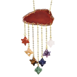 Сиена Подвески из кусочков натурального агата, с гексаграммой/сердцем из смешанных драгоценных камней, цвет охры, 210 мм