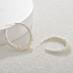 Серебро Текстурированные серьги-кольца из латуни в форме буквы С для женщин, серебряные, 34x6 мм