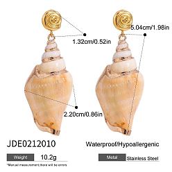 Золотой Серьги-гвоздики из ракушек 304 из нержавеющей стали и натуральных ракушек, золотые, 63.6x22 мм