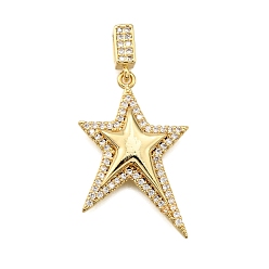 Прозрачный Латунные микро проложить кубического циркония подвески, звезда, стойки покрытие, долговечный, без свинца и без кадмия, реальный 18 k позолоченный, прозрачные, 38 мм, отверстие : 4.7x2 мм