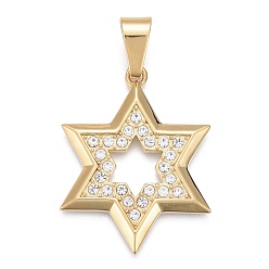 Golden 304 Edelstahl Anhänger, mit Strass-Kristall, Davidstern, golden, 42x33x3 mm, Bohrung: 6x12 mm