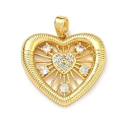 Сердце Латунные микропаве прозрачные подвески с фианитом, золотые, сердце прелести, 19x21x4 мм, отверстие : 4.5x2.5 мм