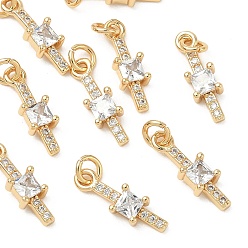 Real 18K Gold Plated SHEGRACE Brass Micro Pave Cubic Zirconia Pendants, Cadmium Free & Nickel Free & Lead Free, Rectangle Charms, Clear, Real 18K Gold Plated, 11.5x4.5x2.5mm, Hole: 2.5mm