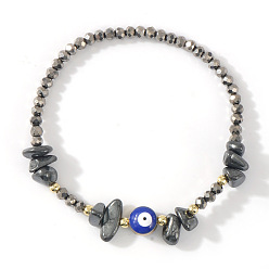 Немагнитные Гематит Браслеты из синтетической немагнитной гематитовой крошки, латуни и стеклянных бусин, предназначенные для повседневного ношения., 6.89 дюйм (17.5 см)