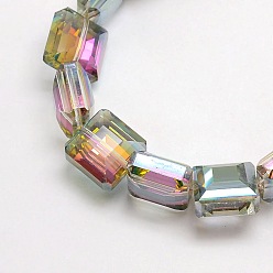 Средний Морско-зеленый Гальванических хрустального стекла квадратных бусины нити, граненые, радуги цвет покрытием, средний морской зеленый, 13x13x8 мм, отверстие : 1 мм, около 25 шт / нитка, 12.7 дюйм