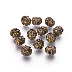Antique Bronze Tibetan Style Alloy Beads, Cadmium Free & Nickel Free & Lead Free, Buddha head, Antique Bronze, 8x7x5.5mm, Hole: 1.5mm