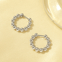 Серебро Стильные 304 круглые серьги-кольца из нержавеющей стали, серебряные, 18.29x20.34 мм