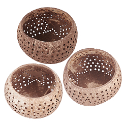 Dark Goldenrod Hollow out Coconut Shell Candle Cup, Round, Dark Goldenrod, 11.5x7.8cm, Inner Diameter: 9.7x9.4cm