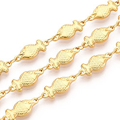Настоящее золото 18K Латунные цепочки с рыбками в морском стиле, без кадмия, без никеля и без свинца, пайки, с катушкой, реальный 18 k позолоченный, 15x6x2.5 мм
