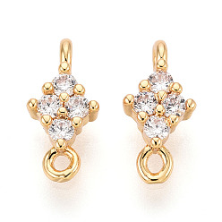 Rhombus Латунные подвески из прозрачного кубического циркония, реальный 18 k позолоченный, долговечный, без никеля , ромб, 12x5.6x3~3.8 мм, Отверстие : 1 мм & 1.2 мм