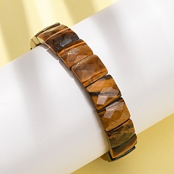 Тигровый глаз Эластичные браслеты из натуральных бусин тигрового глаза, унисекс., прямоугольник граненый, бусины : 12x10x6 мм, внутренний диаметр: 2.24 дюйм (5.7 см)