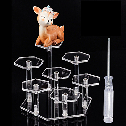 Clear Acrylic Toy Model Display Stand, with 7 Organizer Hexagon Base, for Garage Kits Display Holder, Clear, 1.2~15x0.8~15x0.45~1.2cm