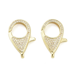 Настоящее золото 18K Латунный микро pave прозрачный кубический цирконий лобстер, без кадмия, без никеля и без свинца, реальный 18 k позолоченный, 24x16x5 мм, отверстие : 1.8 мм