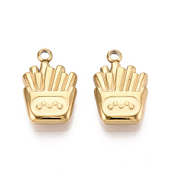 Настоящее золото 18K 304 подвески из нержавеющей стали, ионное покрытие (ip), очарование картофеля фри, реальный 18 k позолоченный, 15x10x3 мм, отверстие : 1.8 мм