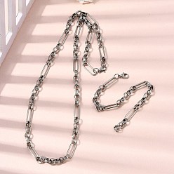 Нержавеющая Сталь Цвет 304 Наборы украшений из браслета и ожерелья из нержавеющей стали с цепочкой., с карабин-лобстерами , цвет нержавеющей стали, 600 мм