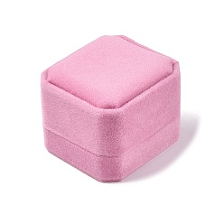 Rose Nacré Boîtes à bagues carrées en velours, perle rose, 49.5x54.5x41.5mm