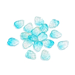 Темно-Голубой Двухцветные прозрачные стеклянные подвески, лист, глубокое синее небо, 13.5x10.5x3.5 мм, отверстие : 1.2 мм